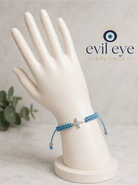 Blue Cord Cross Bracelet